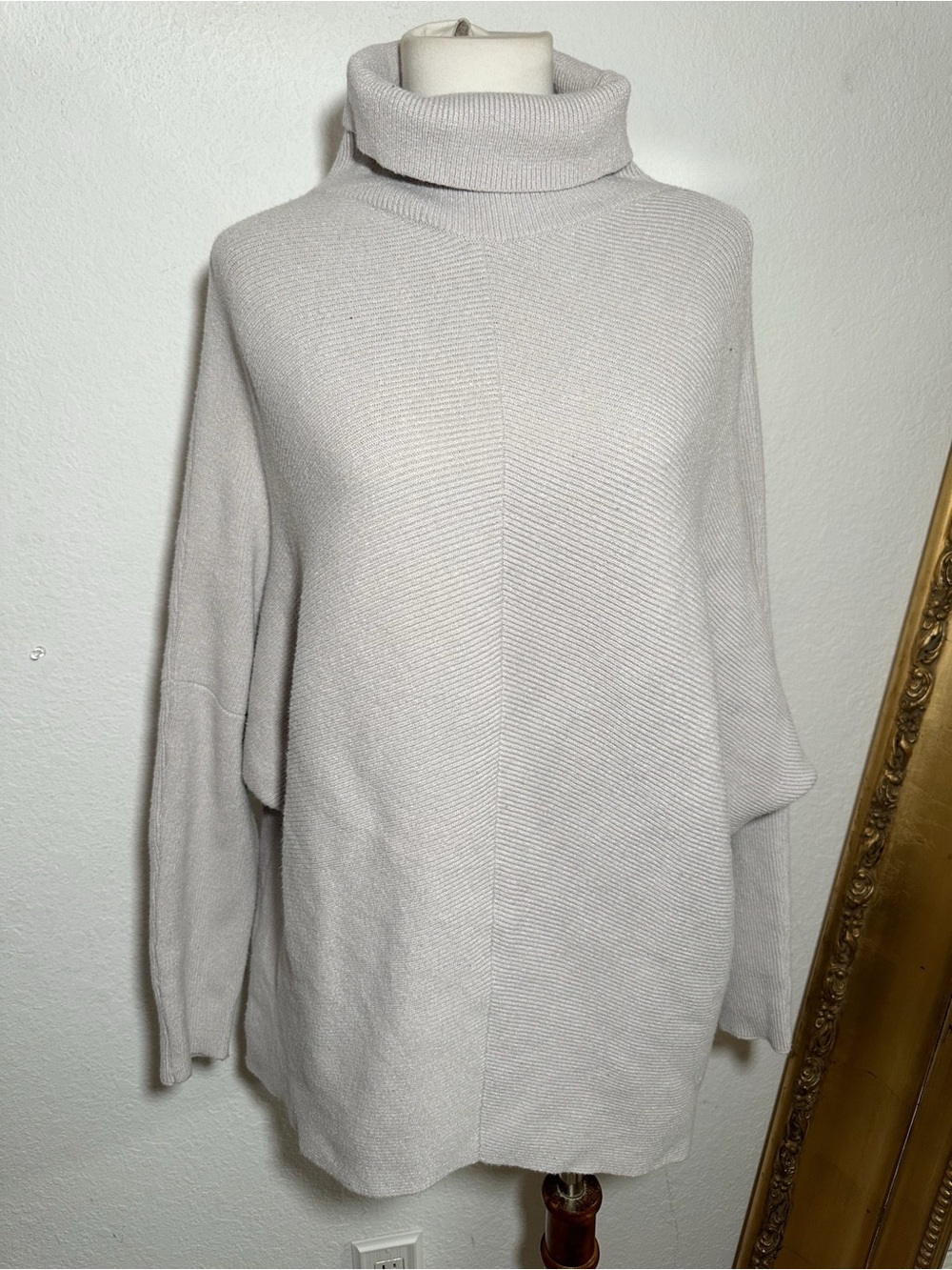 New Amazon Draped Mock Neck Dolman Sleeve Sweater in Heathered Oat Size XS